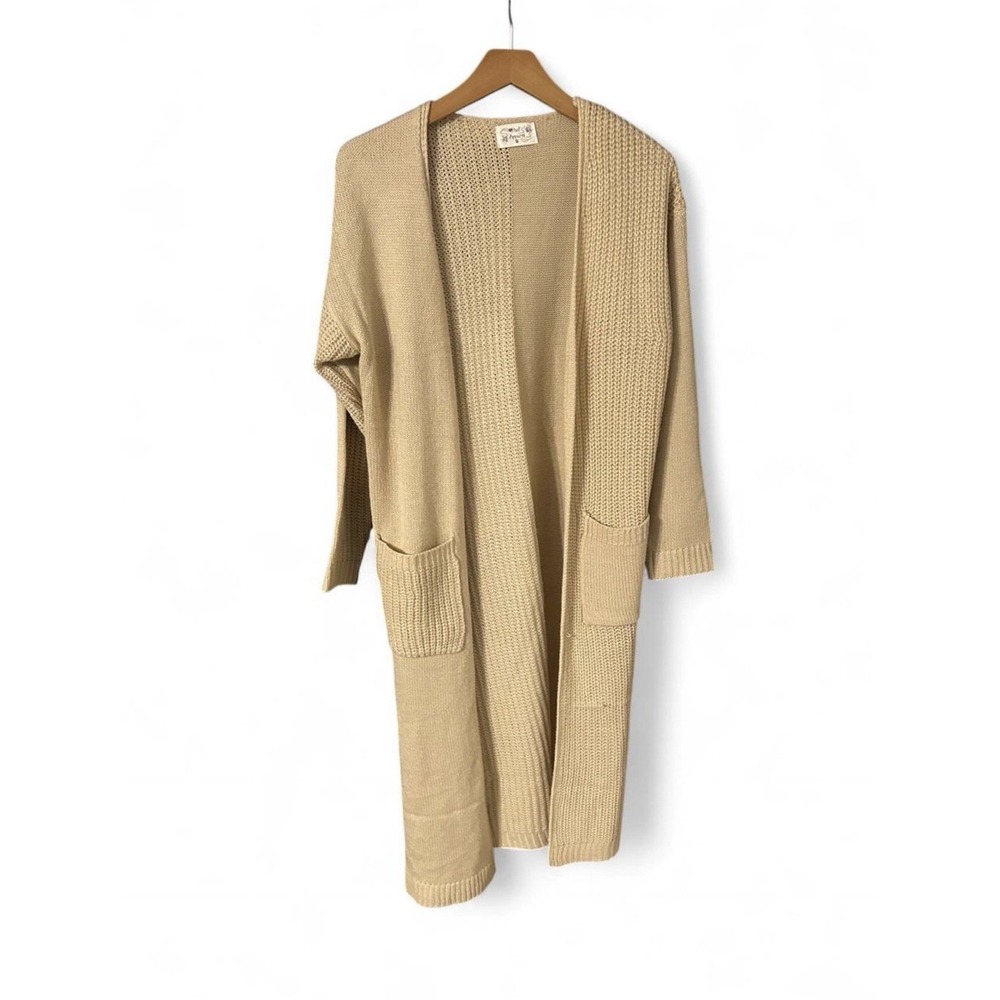 Poof Apparel Tan Oversized Cardigan Sweater Size Small Open Front w/ Pockets